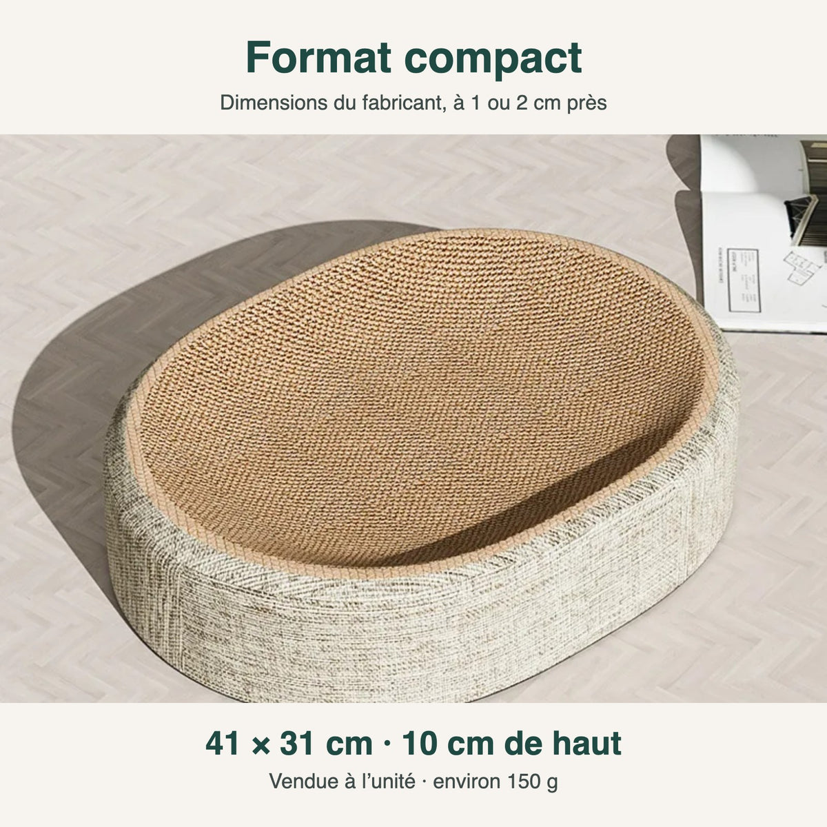 Griffoir-corbeille ovale : 41 × 31 cm, 10 cm de haut, vendue à l'unité (photo du fabricant)