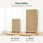 Les deux tailles du griffoir en L : M, 43 cm de haut, base 38 × 24 cm ; L, 68 cm de haut, base 42 × 30 cm (photo du fabricant)
